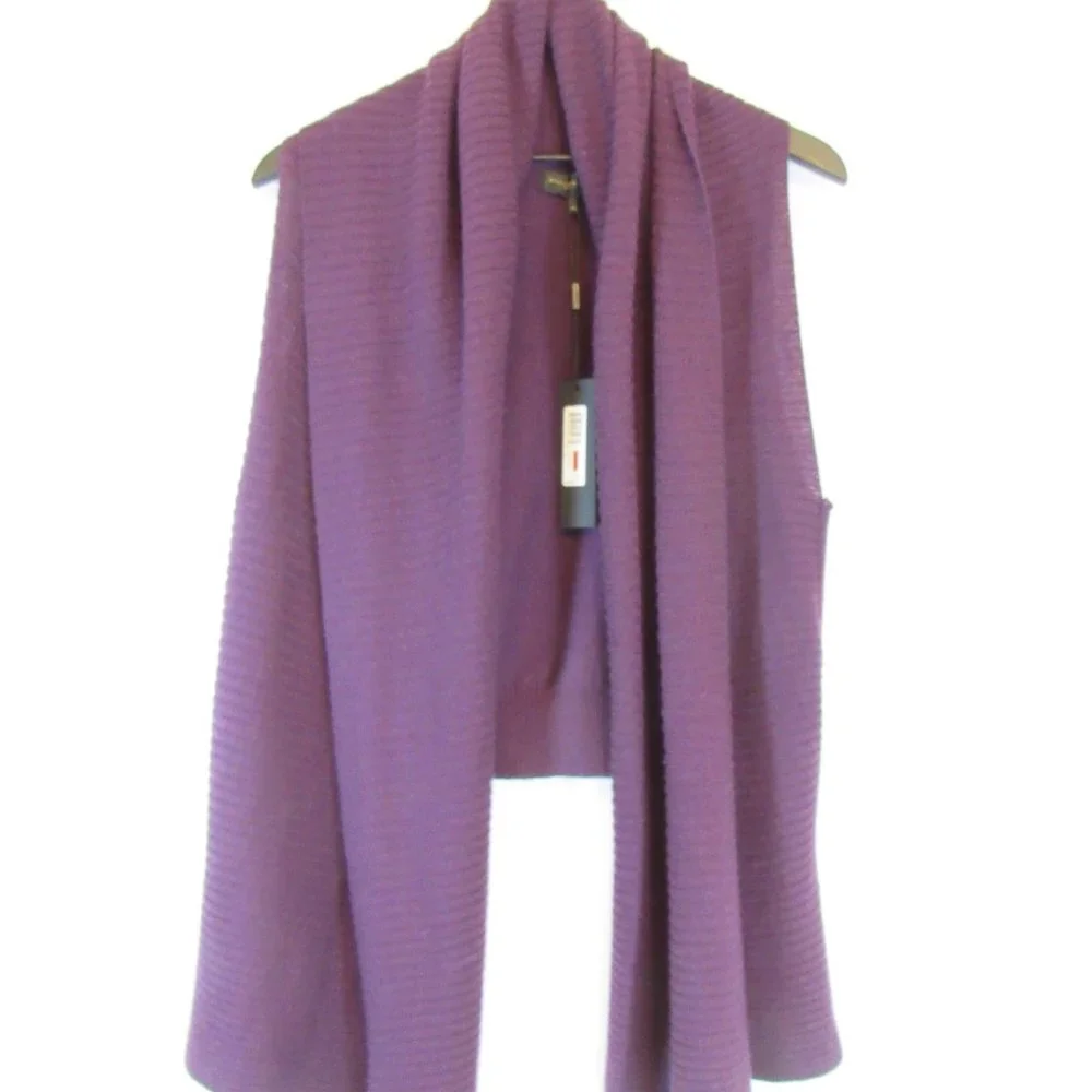 Donna Karan Purple Ribbed Sleeveless Open Front Wool Blend Cardigan Swea… - Picture 1 of 15